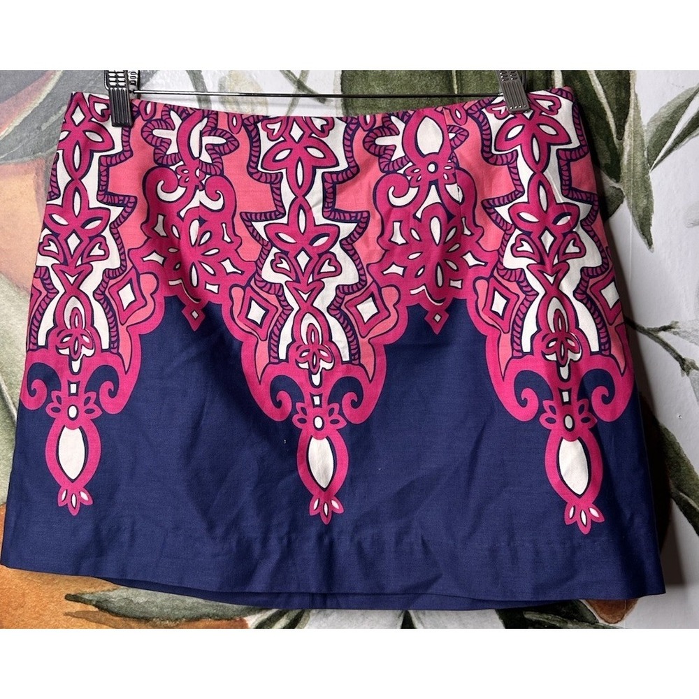 Lilly Pulitzer Tate A-Line Skirt Navy/Pink Chorus Girl Baroque Print Size 8